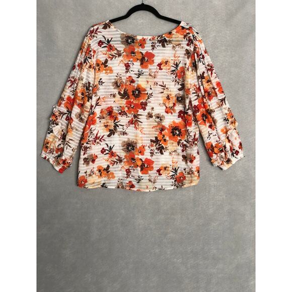 Badgley Mischka Floral Top Women's XL Long Sleeves with Ruffles NEW - Picture 5 of 9